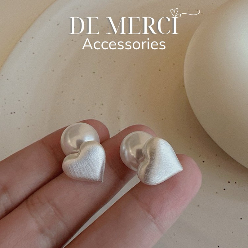 Khuyên tai nữ chuôi bạc 925 DE MERCI ACCESSORIES hình Trái tim sang trọng BT022