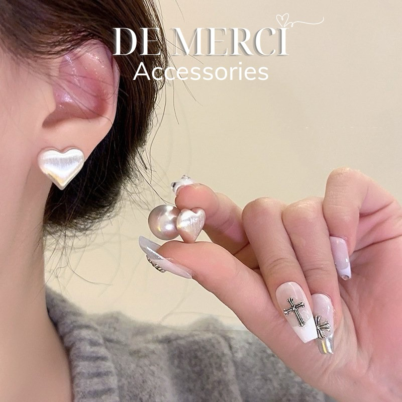 Khuyên tai nữ chuôi bạc 925 DE MERCI ACCESSORIES hình Trái tim sang trọng BT022