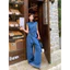 M.H STYLE ORDER denim phù hợp với mùa hè retro màu xanh cô gái nóng bỏng áo vest trên quần ống rộ