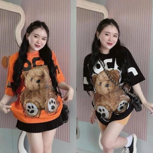 ÁO THUN freesize form rộng dưới 68kg in ( gấu nâu - ecochic) top cổ tròn