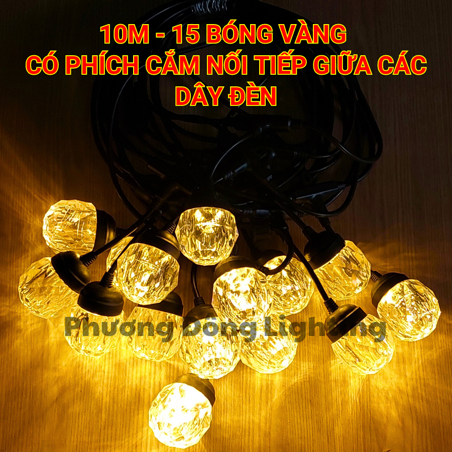 DÂY ĐÈN LED ĐÚC LIỀN ĐUÔI 10M - 15 BÓNG PHA LÊ KÍN NƯỚC TRANG TRÍ NGOÀI TRỜI 220v