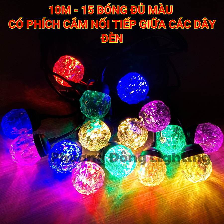 DÂY ĐÈN LED ĐÚC LIỀN ĐUÔI 10M - 15 BÓNG PHA LÊ KÍN NƯỚC TRANG TRÍ NGOÀI TRỜI 220v