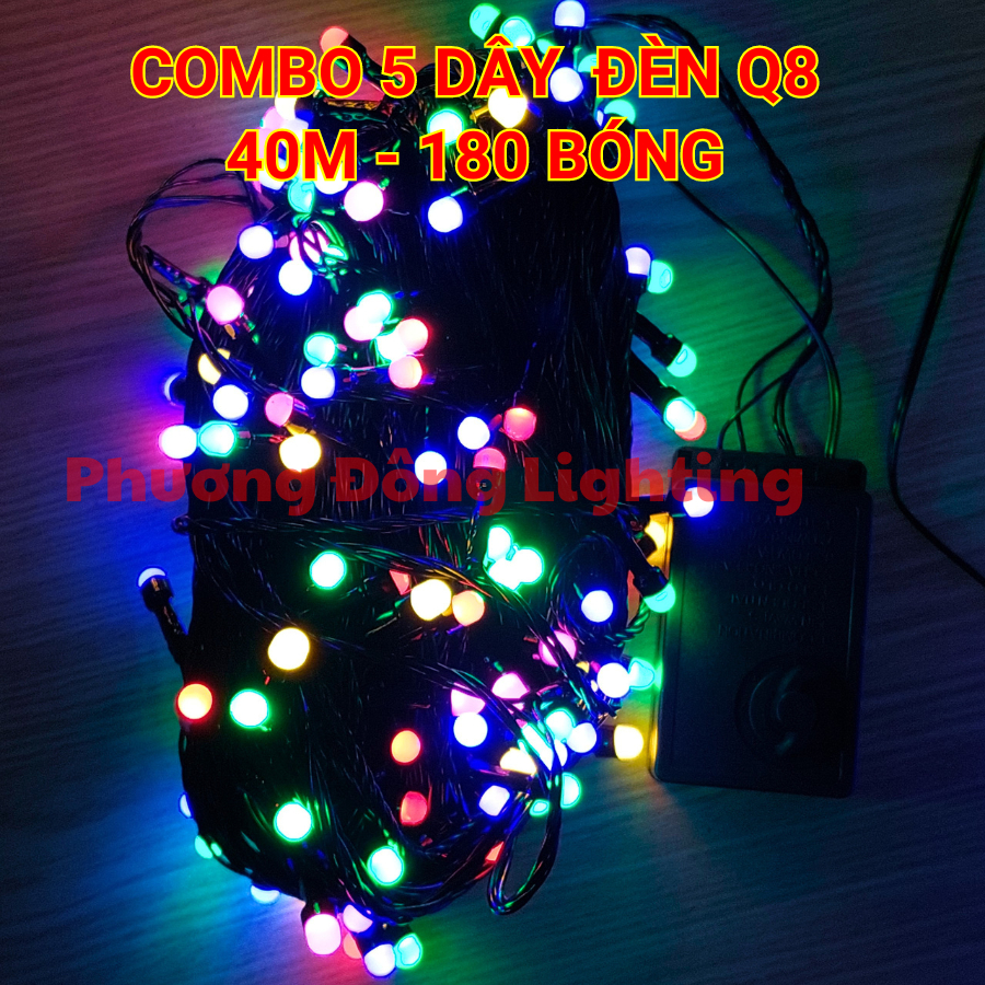 COMBO 5 DÂY ĐÈN LED CHỚP Q8 TRANG TRÍ NOEL 40M - 180 BÓNG ĐỦ MÀU