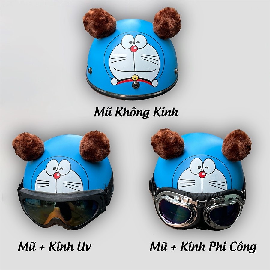 Mũ Bảo Hiểm Nửa Đầu 1/2 Có Tai Tem Pikachu,Doraemon,Gấu Nâu Siêu HOT - Hàng Cao Cấp