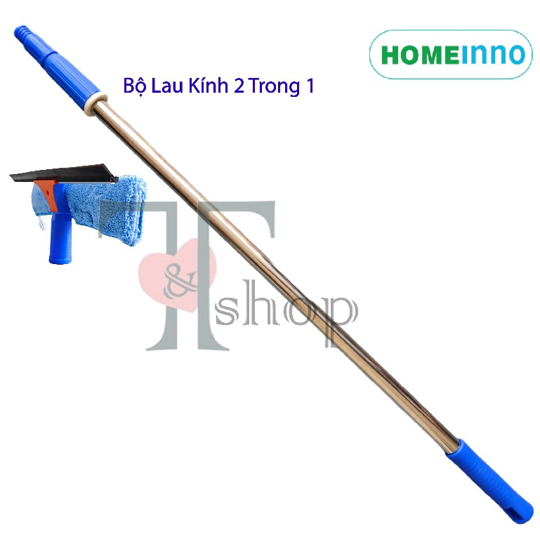 Cây Lau Kính ,Gạt Nước Kính Đầu 2 Trong 1 (1 Đầu 2 Mặt) Homeinno Cán Tăng Đơ Dài 60cm/1m4/2m/3m/4m