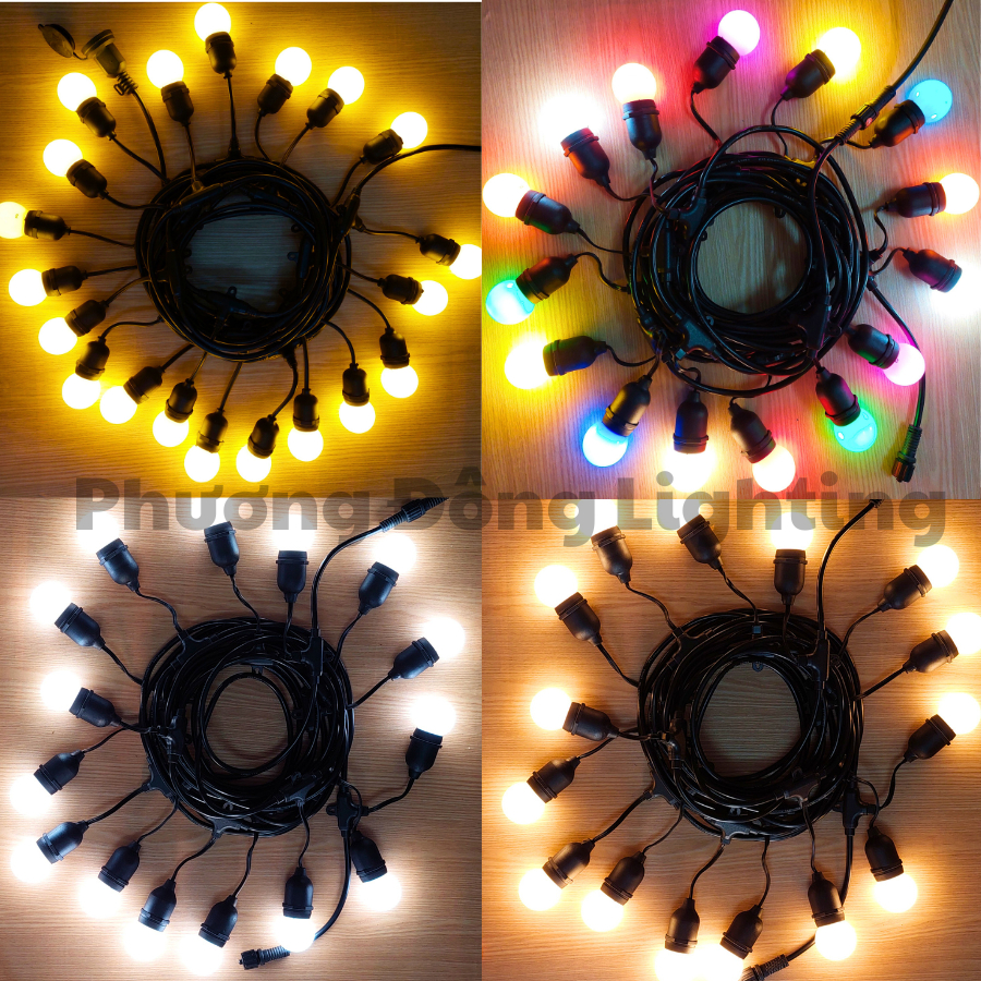 BỘ DÂY ĐUÔI ĐÈN TRANG TRÍ NGOÀI TRỜI KÍN NƯỚC + BÓNG LED CHANH 2W - TRẮNG/ VÀNG NẮNG/ ĐỦ MÀU
