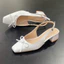 Giày cao gót bít mũi 3 phân đế vuông Annmodels kiểu dáng slingback phối nơ nhí sang trọng-Min3004NC