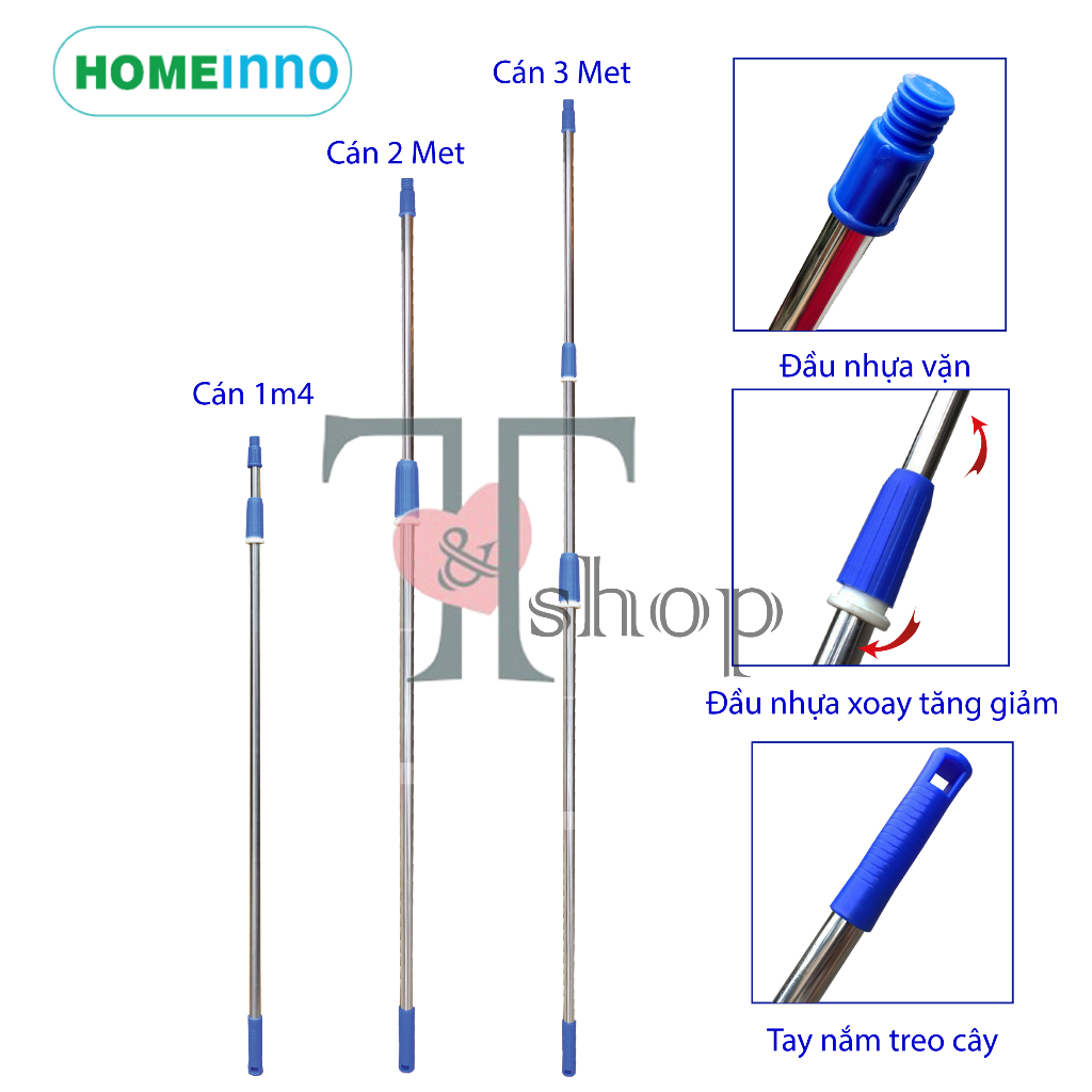 [KHÔNG ĐẦU LAU] Tổng Hợp Cây Cán Inox Thay Thế Homeinno Cán Rút Tăng Đơ Dài 1m4/2m/3m/4m/5m/6met