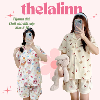 [ ẢNH THẬT ] Set pijama cổ bẻ dáng cộc hoạ tiết xinh xắn. Bộ ngủ nữ pyjama nhiều màu dễ thương
