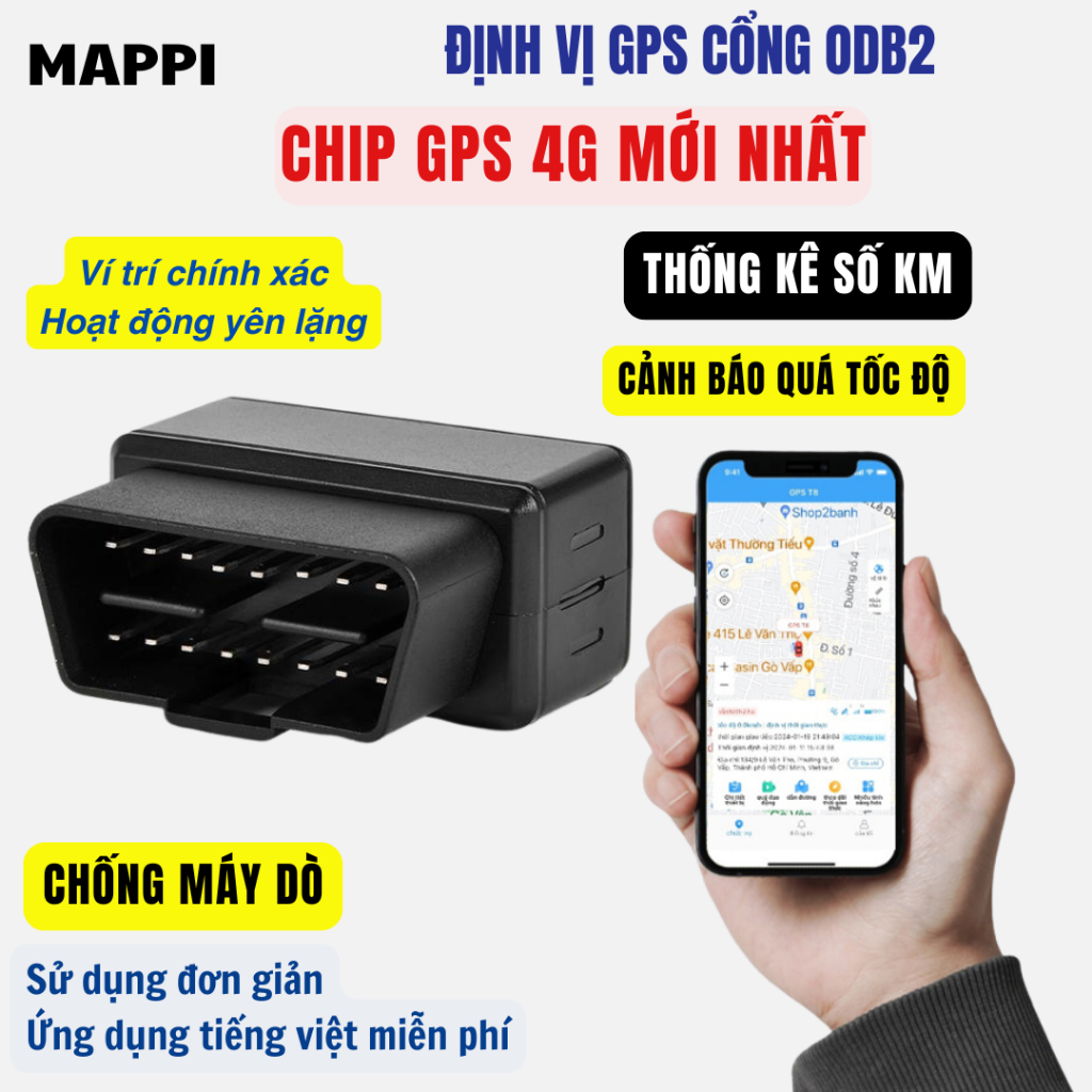 Định vị oto cổng ODB2, ứng dụng miễn phí trọn đời, quản lý xe, cảnh báo ...