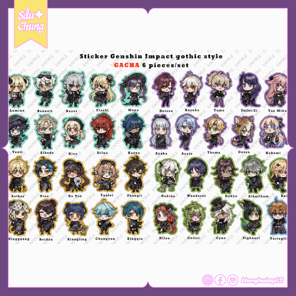Hình dán/Sticker GACHA nhân vật Genshin Impact trang phục gothic (VUI ...