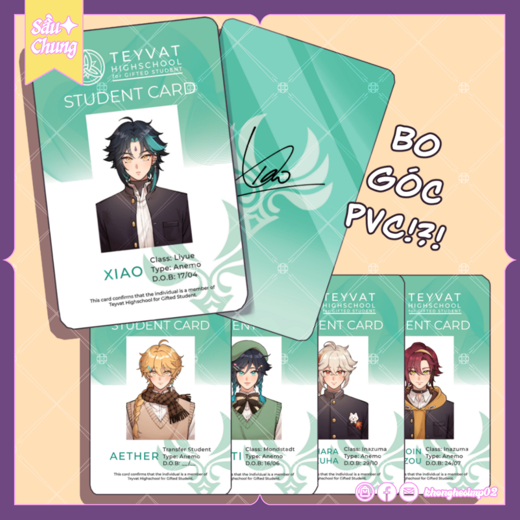 Thẻ học sinh/Card PVC bo góc Genshin Impact 5wirl (anemo boys) | Shopee ...