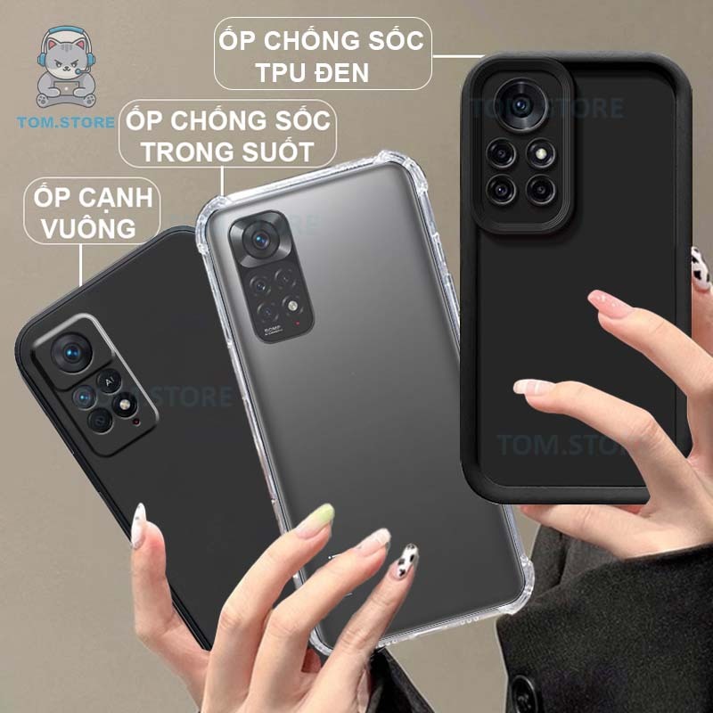 Ốp lưng Xiaomi Redmi Note 11/11S/11 Pro 4G/11 Pro 5G VN/12 Pro 4G chống sốc đen,TPU viền vuông,chống sốc trong suốt