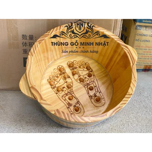 《XẢ LỖ》Chậu gỗ ngâm chân có hạt massage huyệt đạo hình bàn chân, bồn gỗ ngâm chân