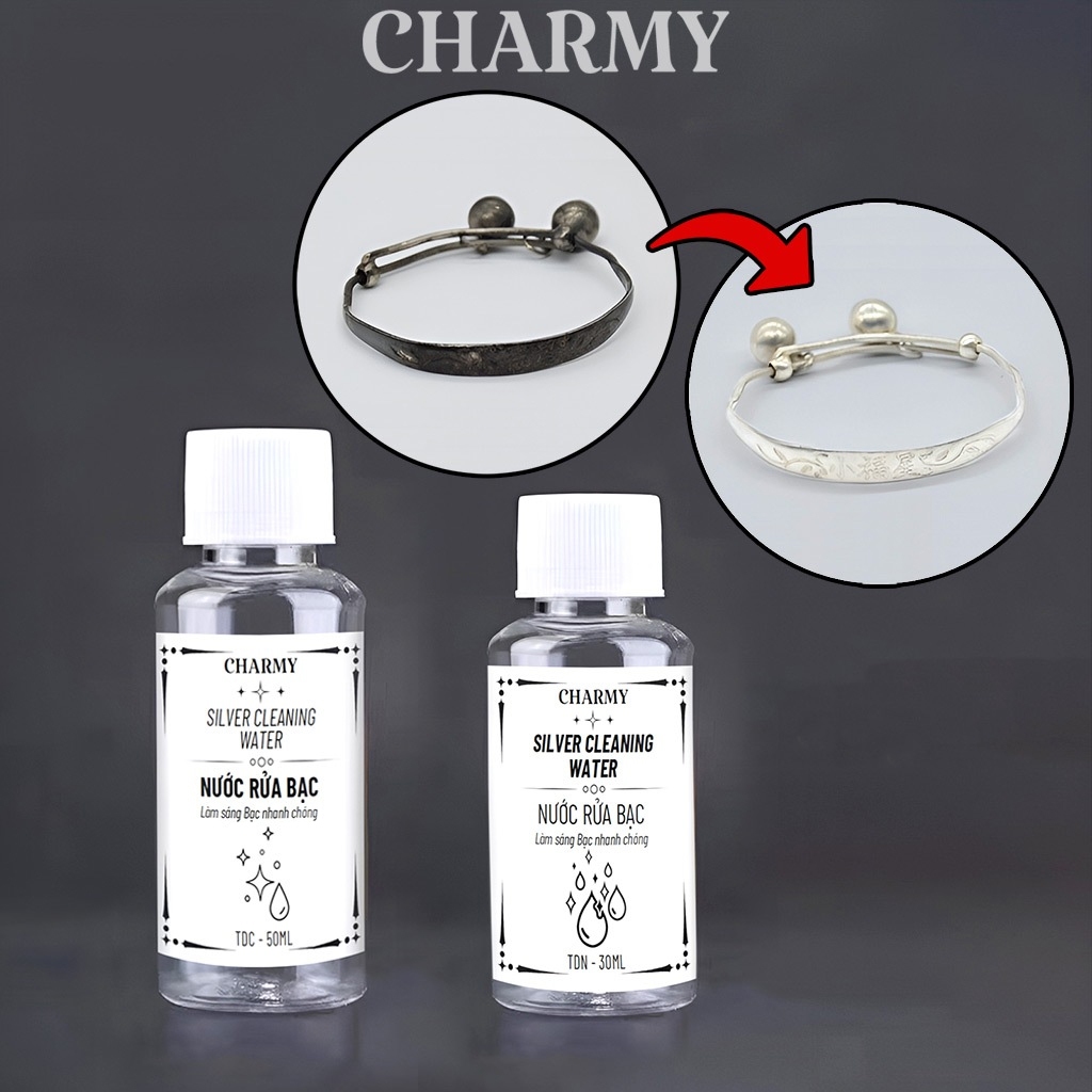 Nước rửa vệ sinh trang sức NRB - Nước rửa bạc Charmy, Làm sáng bạc (Tiết kiệm, Tái sử dụng được nhiều lần) - Charmy