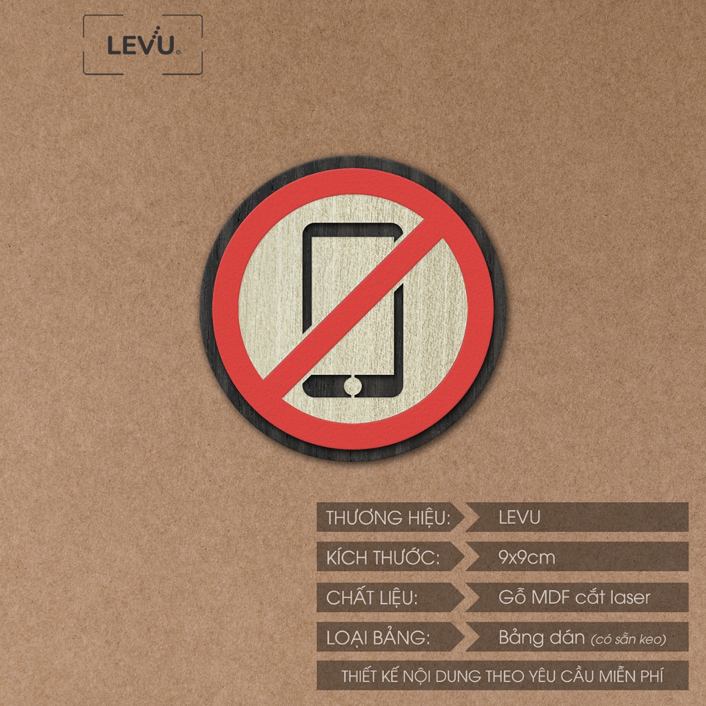 Bảng gỗ no mobile phones, biển báo khu vực cấm sử dụng điện thoại di động LEVU-BG35