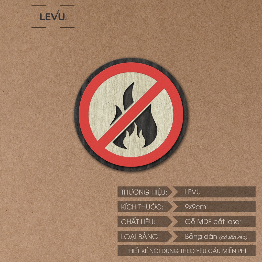Bảng cấm lửa, biển gỗ no fire, bảng báo khu vực cấm lửa trang trí bằng gỗ LEVU-BG02