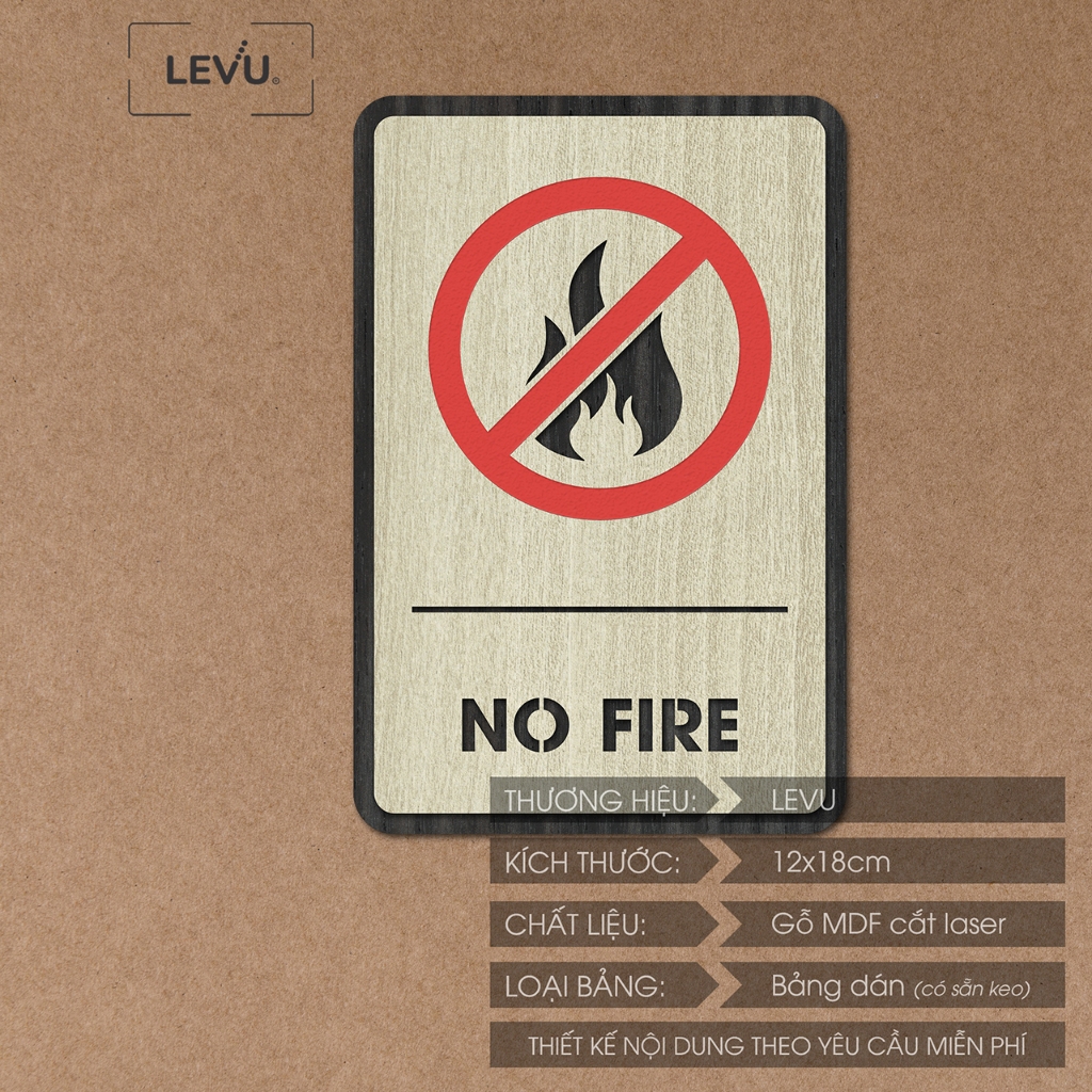 Bảng cấm lửa, biển gỗ no fire, bảng báo khu vực cấm lửa trang trí bằng gỗ LEVU-BG02