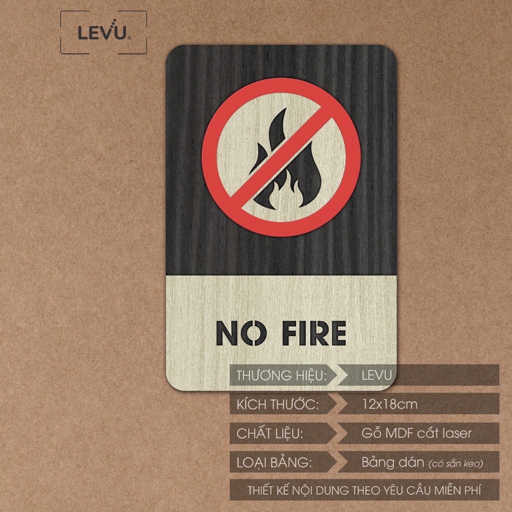 Bảng cấm lửa, biển gỗ no fire, bảng báo khu vực cấm lửa trang trí bằng gỗ LEVU-BG02