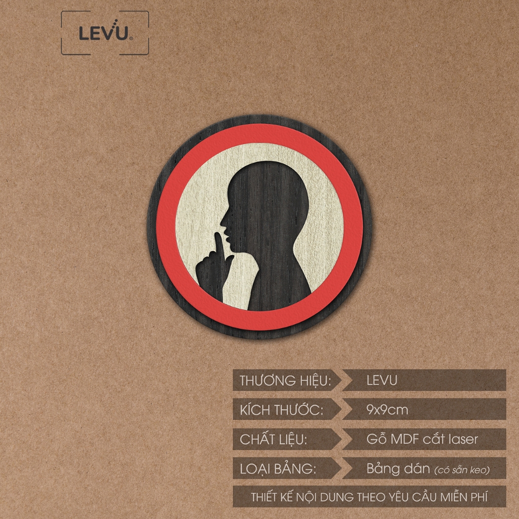 Bảng gỗ keep silence, biển gỗ thông báo khu vực vui lòng giữ im lặng LEVU-BG11