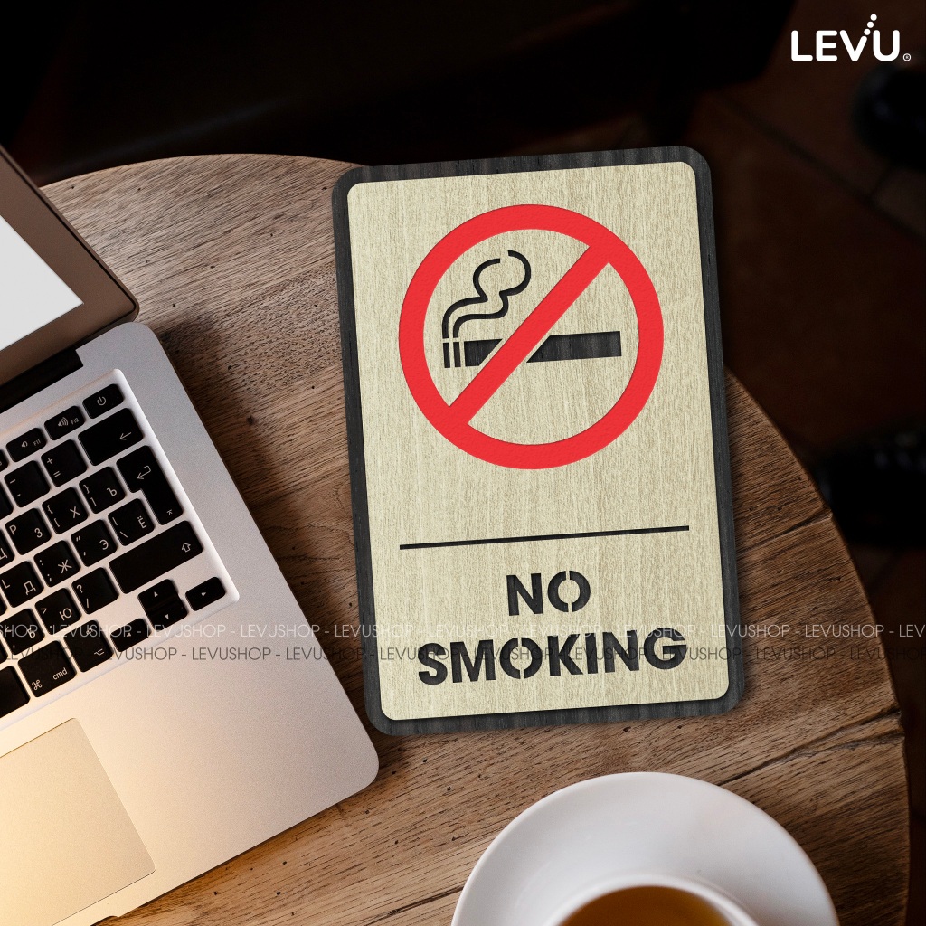 Bảng no smoking, biển báo khu vực không hút thuốc bằng gỗ trang trí LEVU-BG05