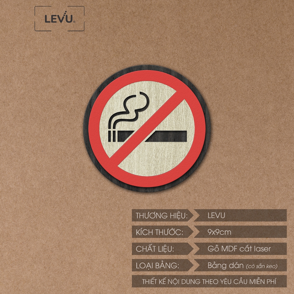 Bảng no smoking, biển báo khu vực không hút thuốc bằng gỗ trang trí LEVU-BG05