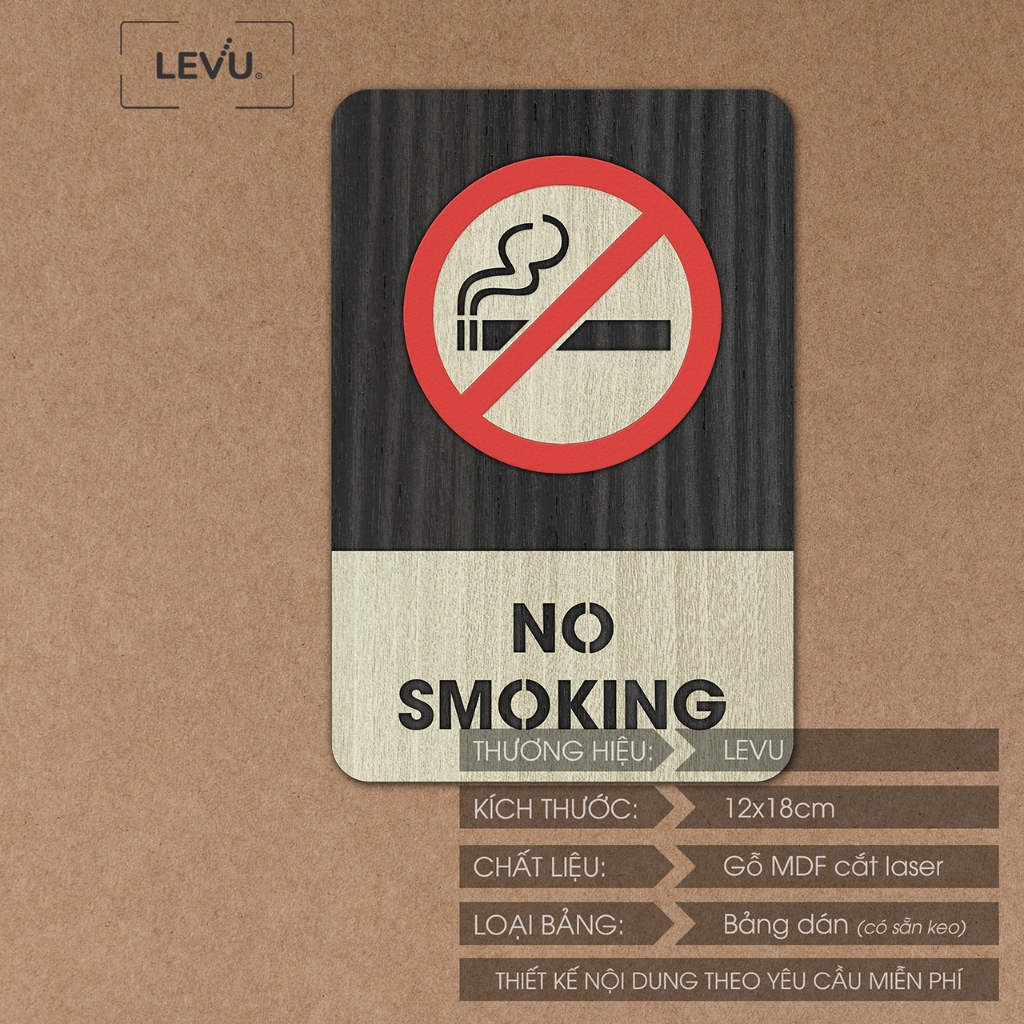 Bảng no smoking, biển báo khu vực không hút thuốc bằng gỗ trang trí LEVU-BG05
