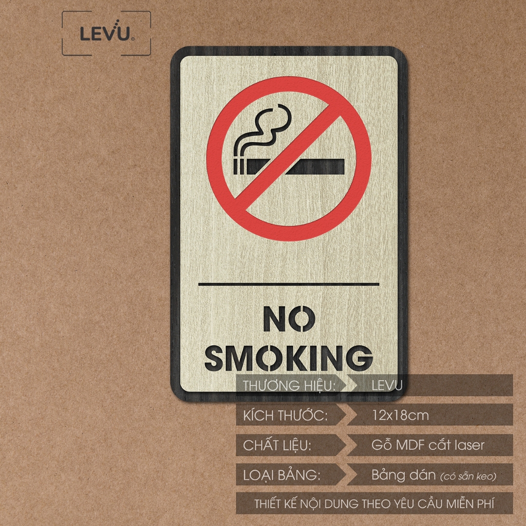 Bảng no smoking, biển báo khu vực không hút thuốc bằng gỗ trang trí LEVU-BG05