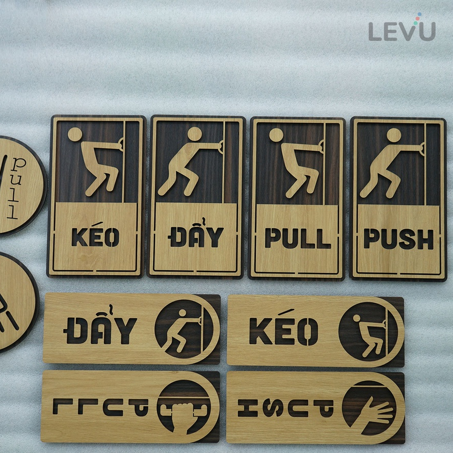 Bảng gỗ Pull Push Kéo Đẩy hướng dẫn mở cửa ra vào decor xinh xắn