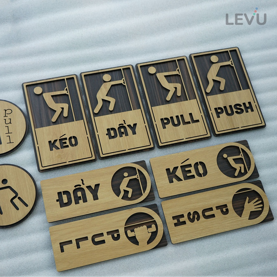 Bảng gỗ Pull Push Kéo Đẩy hướng dẫn mở cửa ra vào decor xinh xắn