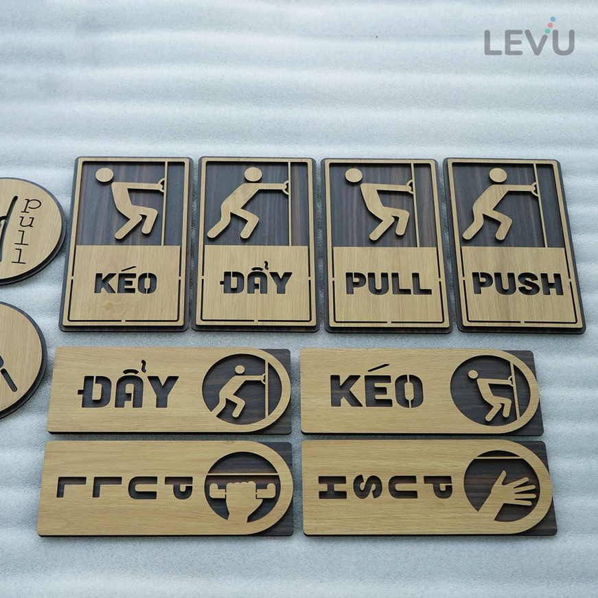 Bảng gỗ Pull Push Kéo Đẩy hướng dẫn mở cửa ra vào decor xinh xắn