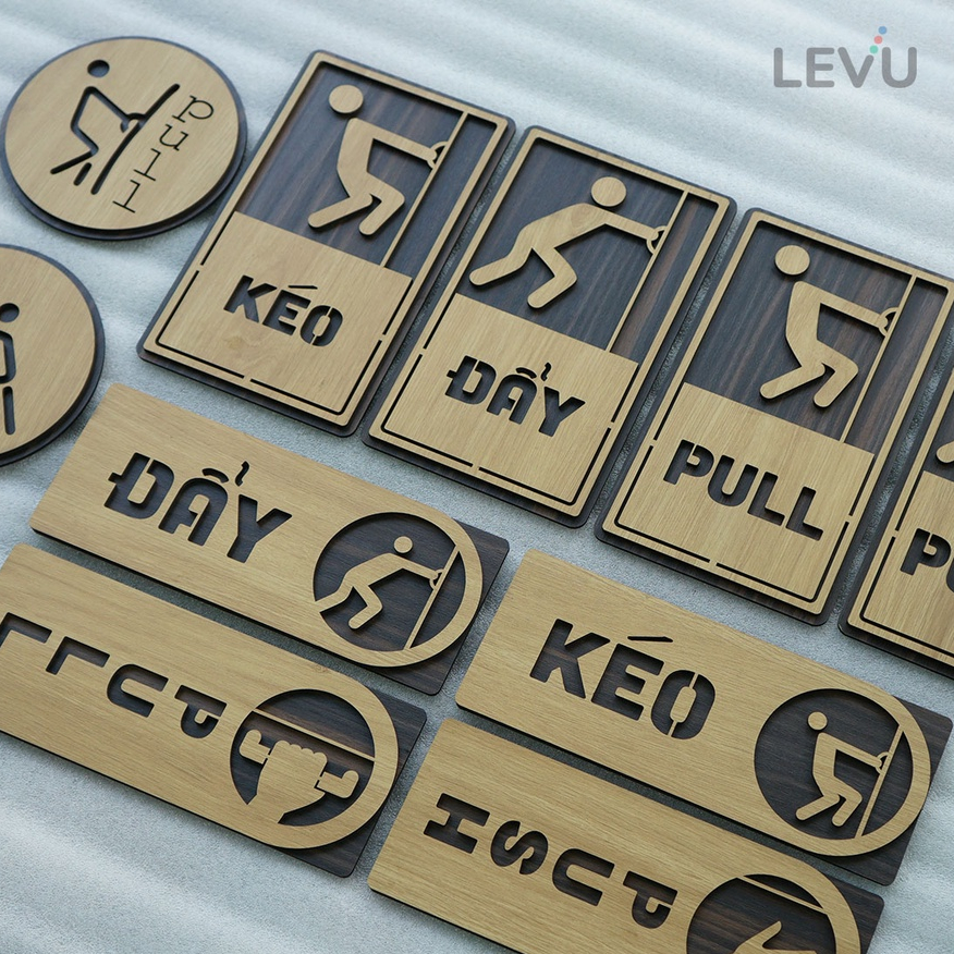 Bảng gỗ Pull Push Kéo Đẩy hướng dẫn mở cửa ra vào decor xinh xắn