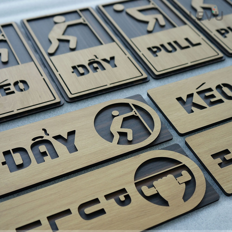 Bảng gỗ Pull Push Kéo Đẩy hướng dẫn mở cửa ra vào decor xinh xắn