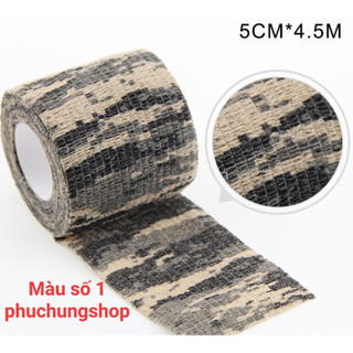 Băng Keo Quấn Nguỵ Trang Rộng 5cm Dài 4,5M, Vải Co Giãn Tự Động Kết Dính màu sắc rằn ri, camo