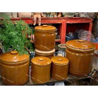 Hủ/Khạp Gốm Đựng Gạo/Lúa Có Nắp Từ 3Kg Đến 10kg - Dùng Muối Dưa Cà - Gốm Men Đẹp Dày