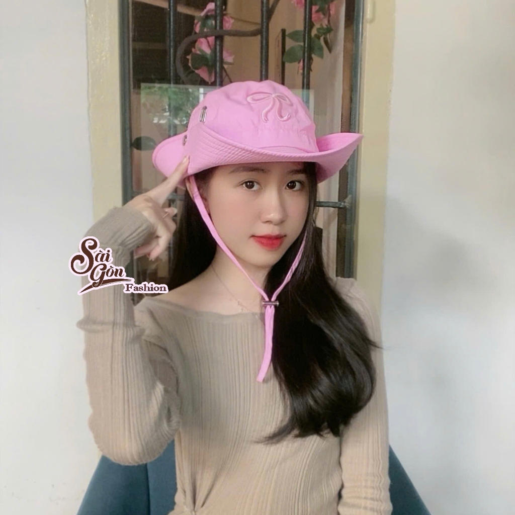 Mũ Bucket Cao Bồi thêu Nơ Vành Rộng Chống Nắng Form Unisex Nam Nữ Hot Trend