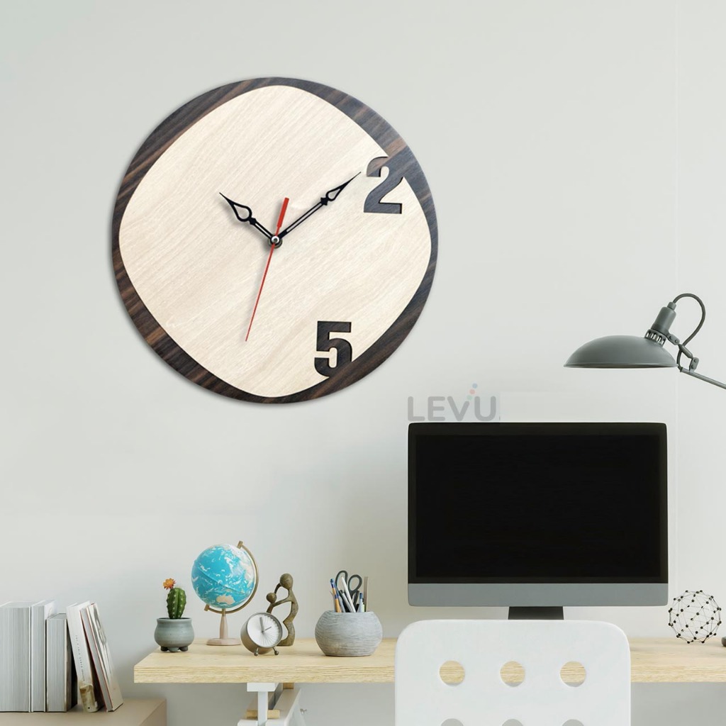 Đồng hồ treo tường trang trí phòng khách Decor bằng gỗ
