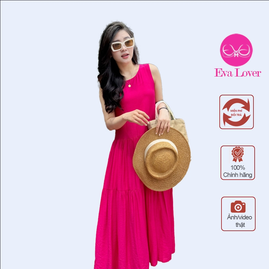 Ảnh Váy sát nách dáng dài kiểu maxi 3 tầng chất đũi mềm mát  thấm hút mồ hôi Evalover 1