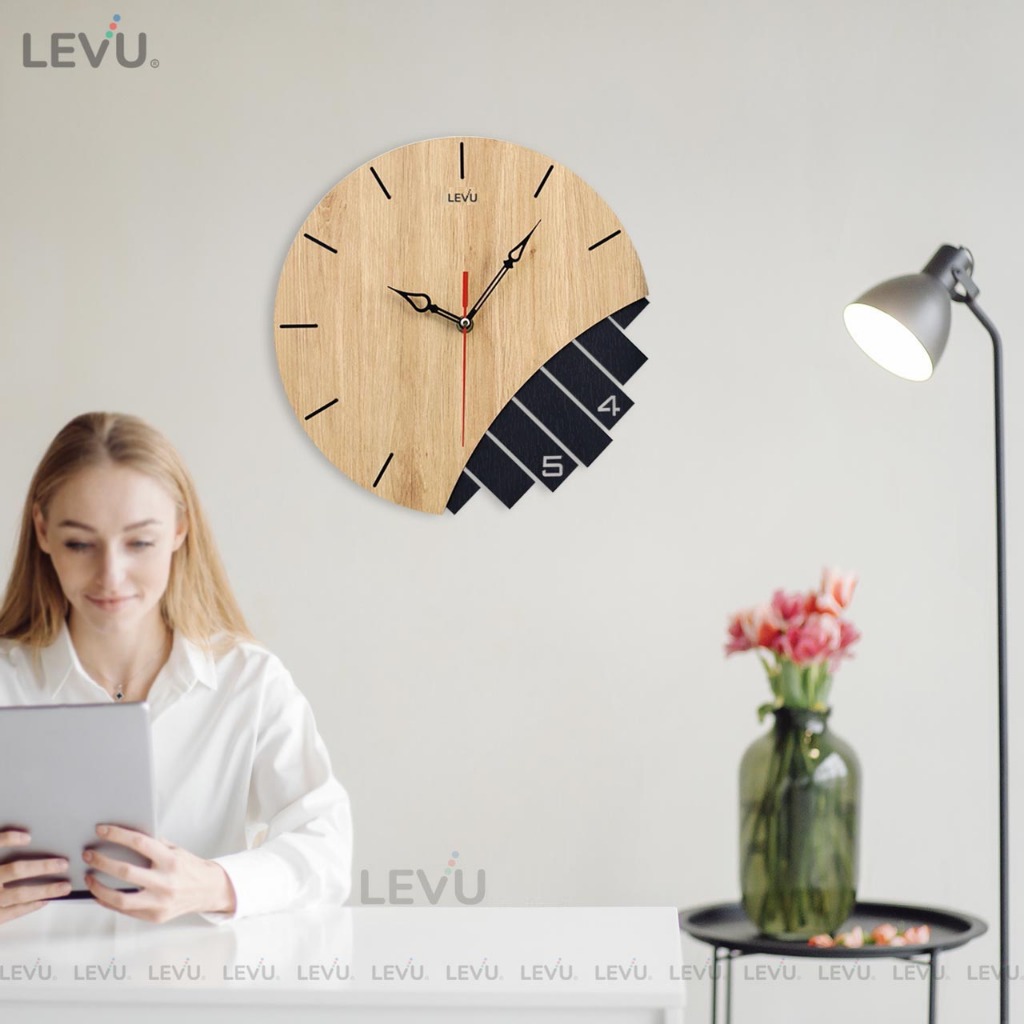 Đồng Hồ Gỗ Treo Tường trang trí mẫu cách điệu kim trôi êm ái
