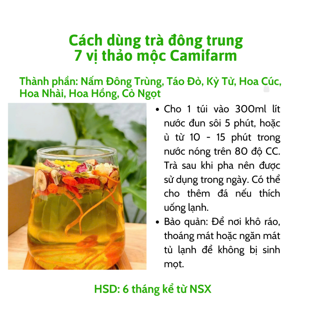 Ảnh Trà Đông Trùng Hạ Thảo 7 Vị Thảo Mộc Camifarm Thanh Lọc, Đẹp Da, Giữ Dáng, Ngủ Ngo 2