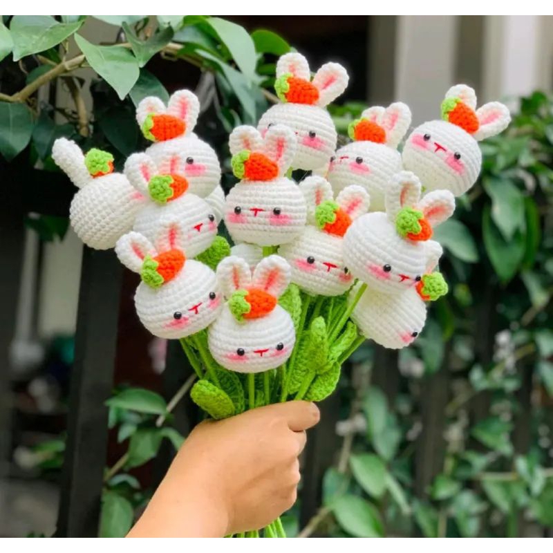 Hoa Thú Handmade Bằng Len Xinh Xắn , Cành Hoa Len, Móc Khoá Len Handmade