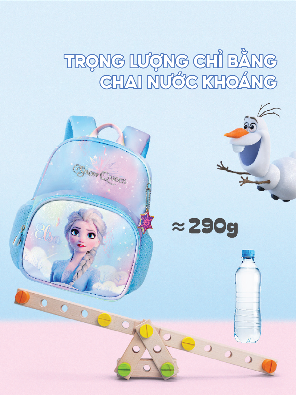 Ảnh Balo cho bé gái đi học mẫu giáo mầm non 1989KIDS từ 2 đến 5 tuổi hình in elsa siêu nhẹ thoáng khí cao cấp BL27 3