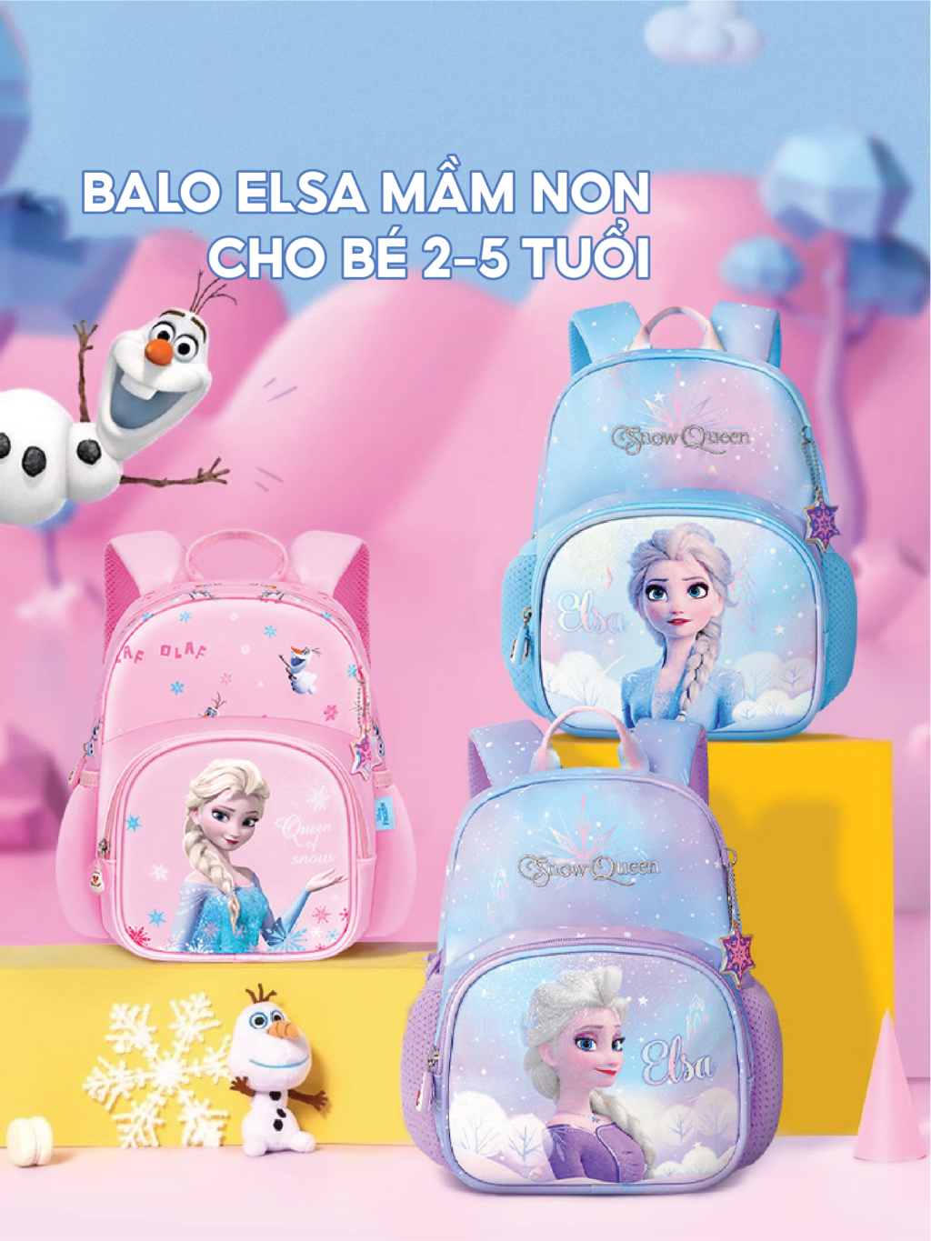 Ảnh Balo cho bé gái đi học mẫu giáo mầm non 1989KIDS từ 2 đến 5 tuổi hình in elsa siêu nhẹ thoáng khí cao cấp BL27 1