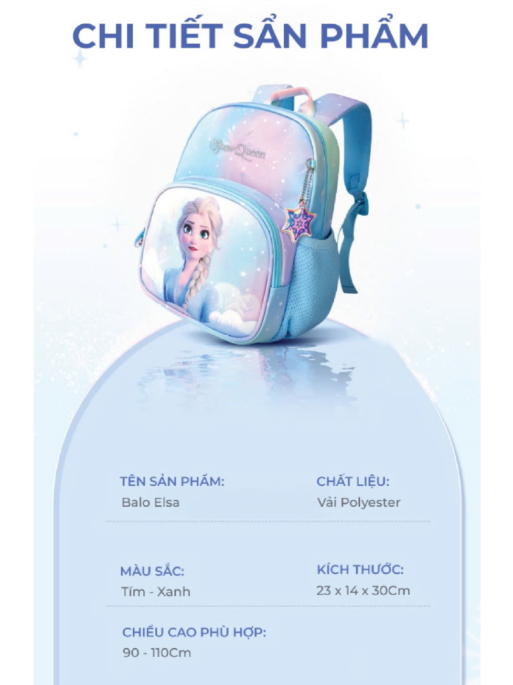Ảnh Balo cho bé gái đi học mẫu giáo mầm non 1989KIDS từ 2 đến 5 tuổi hình in elsa siêu nhẹ thoáng khí cao cấp BL27 2