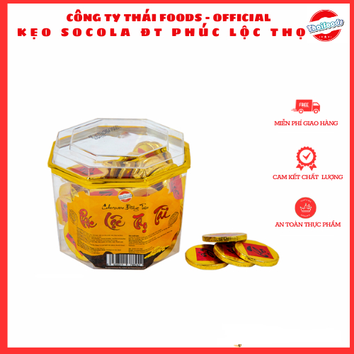 1 thùng 12 lọ kẹo socola đồng tiền phúc lộc thọ Thái Foods, bánh kẹo đi lễ, lọ 50 chiếc