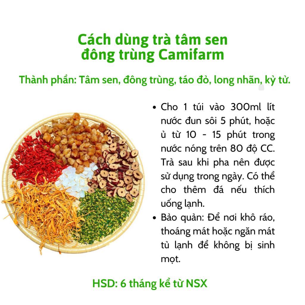 Ảnh Trà tâm sen đông trùng Camifarm hộp 30 gói giúp ngủ ngon, tăng cường sinh lý, điều hoà đường huyết 2