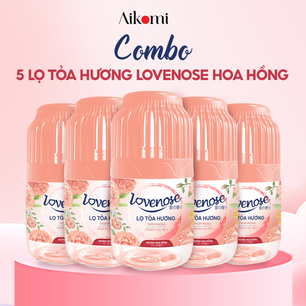 Ảnh Combo 5 Lọ tỏa hương Lovenose hương Hoa Hồng tự nhiên dễ chịu khử mùi sáp thơm phòng thế hệ mới 45 ngày-Dung tích 180ml 1