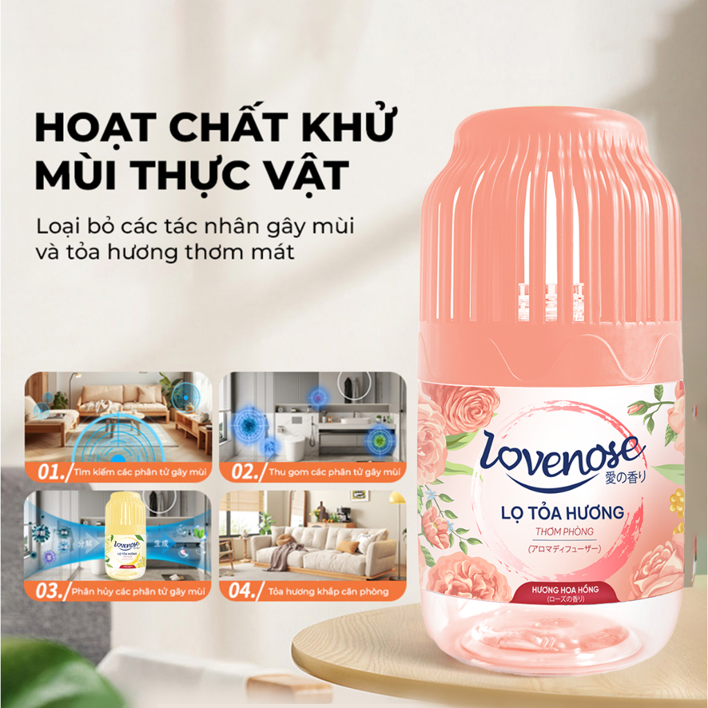 Ảnh Combo 5 Lọ tỏa hương Lovenose hương Hoa Hồng tự nhiên dễ chịu khử mùi sáp thơm phòng thế hệ mới 45 ngày-Dung tích 180ml 2