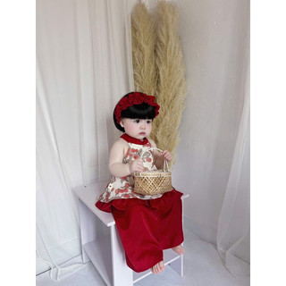 [TẶNG KÈM BỜM] Set yếm đỏ đón trung thu cho bé gái (8-23kg) áo cổ yếm quần suông xinh yêu mẫu mới 2024