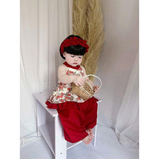 [TẶNG KÈM BỜM] Set yếm đỏ đón trung thu cho bé gái (8-23kg) áo cổ yếm quần suông xinh yêu mẫu mới 2024